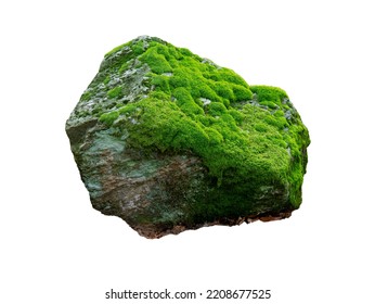 Stone Covered With Moss Isolated On White Background