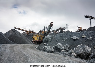 Stone crusher in surface mine quarry