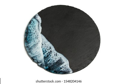 Stone Dish With Epoxy Resin Waves On White Background,isolated