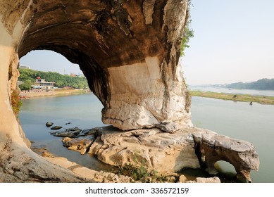 Stone Elephant Trunk at Elephant Trunk Hill Park, Guilin, China. The Elephant Trunk Hill is a hill, landmark and tourist attraction in Guilin, Guangxi, China. - Powered by Shutterstock