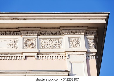stone facade on classical building with ornaments 