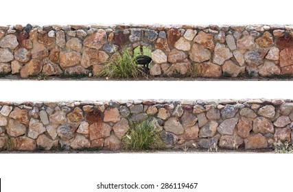 Stone Fence On White Background.