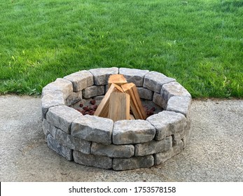 Stone fire pit in the backyard