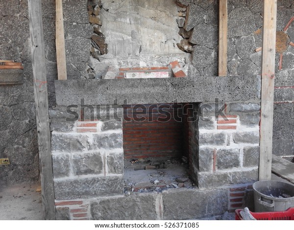 Stone Fireplace During Construction Stock Image Download Now