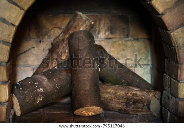 Stone Fireplace Firewood Without Fire Winter Stock Photo Edit Now