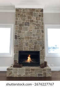 stone, fireplace, open fire, interior, natural