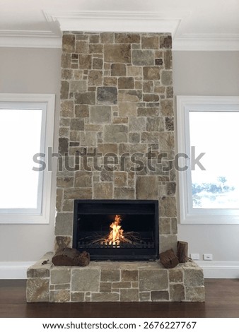 stone, fireplace, open fire, interior, natural
