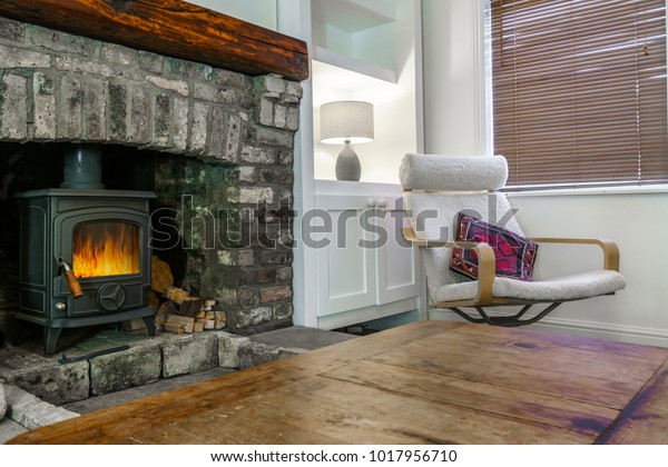 Stone Fireplace Small Living Room House Stock Photo Edit Now