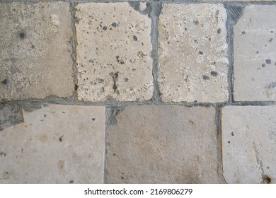 Stone Floor Background. Stone Wall Texture. The Texture Of The Old Stone Wall. Top View Of The Light Stone Floor.