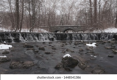 Stone Footbridge At Sharon Woods Park Near Cincinnati In Winter. 