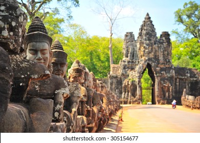 Stone Gate Of Angkor Thom In Cambodia