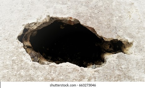 Stone grunge odd wall with hole. Abstract strange background