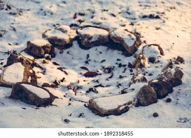 Stone Hearth In Winter Made Of Stone Outdoor