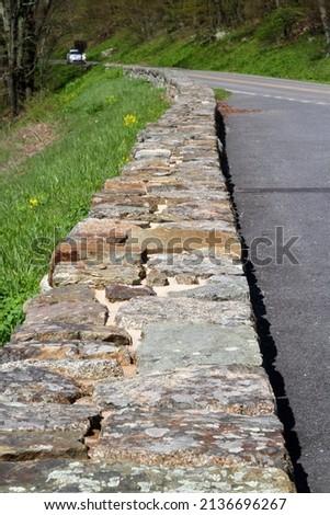 Stone ledge along a roadway of Skyline Drive in the Shenandoah Valley and Blue Ridge Mountains