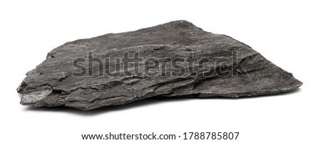 Stone from limestone and shale isolated on white background. Flat stone shale closeup front view.