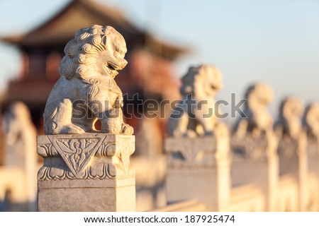 Stone lion sculptures in china