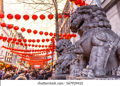 Stone Lions As London Soho, Chinese New Year