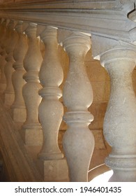 Stone Or Marble Posts And Bannister  On Staircase, Alhambra Palace, Granada, Spain.