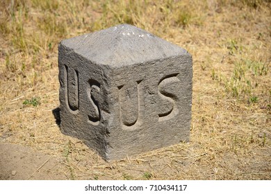 Stone Marker At Fort Spokane In Lake Roosevelt National Recreation Area