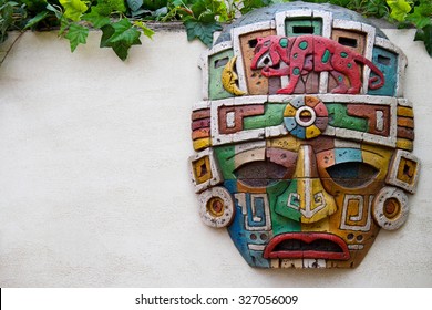 Stone Mayan Mask On The Wall