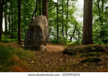 Stone megalith of the Vera Island on the Turgoyak lake, Chelyabinsk region of Russia