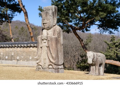 Stone Military Officer At The Royal Tomb Of The Joseon Dynasty (1392-1910) At Gangneung Royal Tomb, Nowon District, Seoul, South Korea