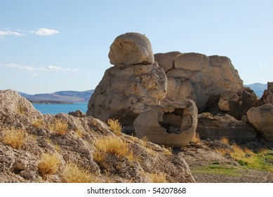 Stone Mother And Basket , Tufa Rock Formations Along Pyramid Lake In The Great Basin Northeast From Reno Nevada