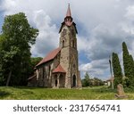 Stone neo-gothic catholic church of St. Anthony of Padua of the end of the 19th century in Losyach village, Ukraine
