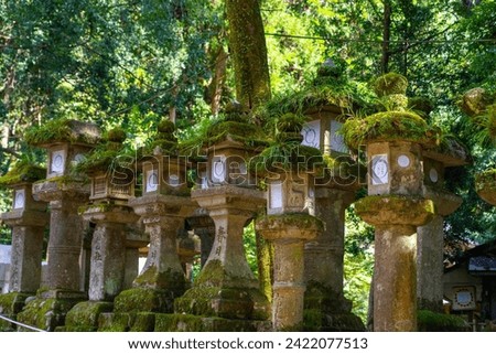 stone pagodas in a shrine (Japanese means Om and welcome)