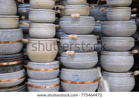 Similar – Foto Bild viele teil bunte Eimer aus Blech auf dem Flohmarkt