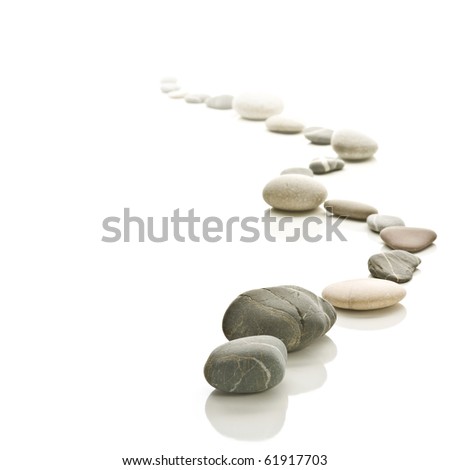 Stone path arranged to a zigzag. Fades to white background. Square format.