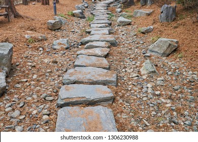 Stone path at dried up river creek at Semiwon, South Korea.                               