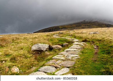 Stone Path In The Mountains Of Snowdonia, Wales