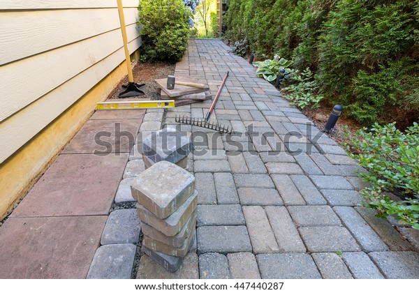 Stone Pavers Tiles Side Yard Patio Stock Photo Edit Now 447440287