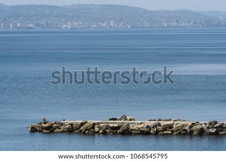 Stone pier or concrete. Stone pier in the sea, side view