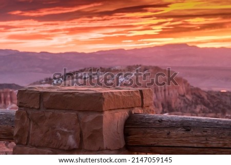 Stone Pillar of Fence at Sunrise along Bryce Canyon rim