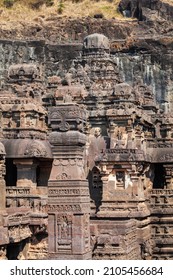 Stone pillar at the Kailasa or Kailash Temple, the largest rock hindu temple at the Ellora Caves in Maharashtra, India