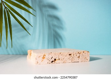 Stone podium for presentation cosmetic products. - Shutterstock ID 2254790387