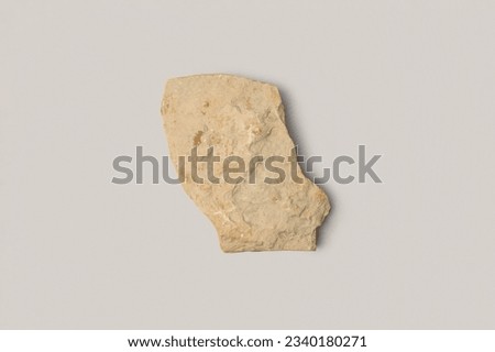 Stone Podium for promotion on gray Background. Natural rock pedestal. Beauty product mockup. Scene to show products. Showcase, display case. Top View soft shadow Flat lay. Trendy neutral color. Space