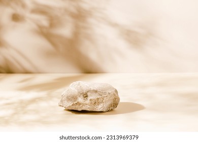 Stone podium with shadows on beige and brown background, minimal background for product presentation, banner size - Powered by Shutterstock