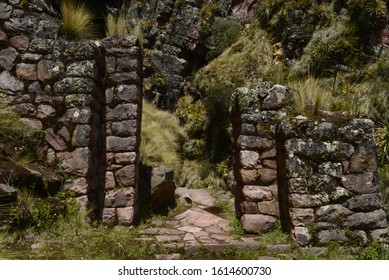 Stone portal in the archeological zone of Huchuy Qosqo in Cusco-PERU