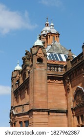 Stone Public Building With Cupola & Chimney Seen From Below Against Blue Sky 