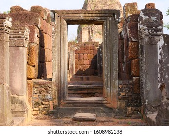 Stone Rock Door Frame At Ancient Buddhist Khmer Temple Architecture Ruin Of Pre Rup In Angkor Wat Complex, Siem Reap Cambodia.