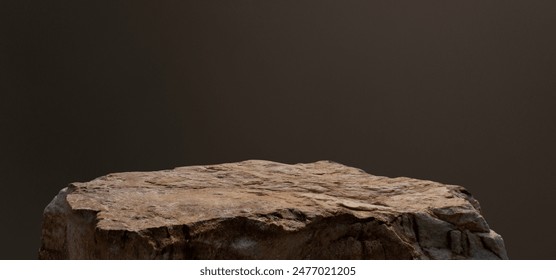 Stone, Rock Podium isolated on Dark cement Wall Studio light Backgrounds well stage stand Display products presentation, clipping paths 