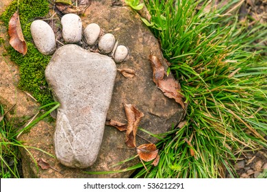 Stone in the shape of a human foot in the garden