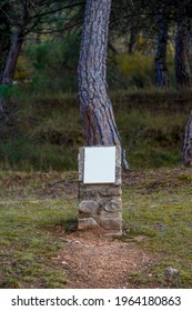 Stone Signage Monolith With Aluminum Plate For Description Of Mountain Routes, Fauna, Vegetation Or Visitation Areas In Recreational Areas.