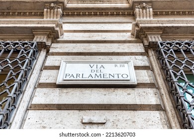 Stone Signage Reporting The Italian Word Via Del Parlamento That Means In English Parliamant's Street  