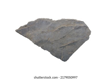 A Stone Slab Of Slate Homogeneous Metamorphic Rock Isolated On White Background.