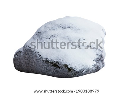 stone with snow isolated on white background. 