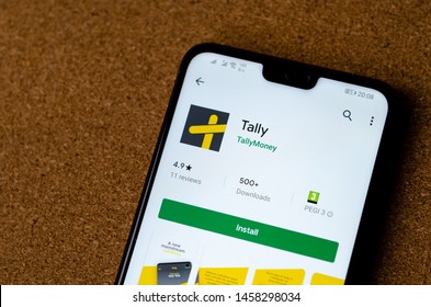 Stone, Staffordshire / UK - July 22 2019:  Tally Money Banking App On The Smartphone Screen. Tally Is Innovative Banking Platform And The Unit Of Currency That Backed By Gold. 